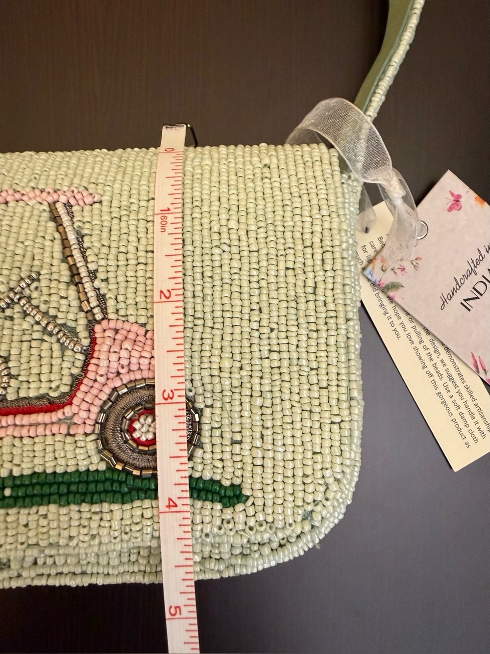 Handcrafted in India Beaded Pink Golf Cart on Light Mint. Golf bag charm. NWT - Picture 8 of 11